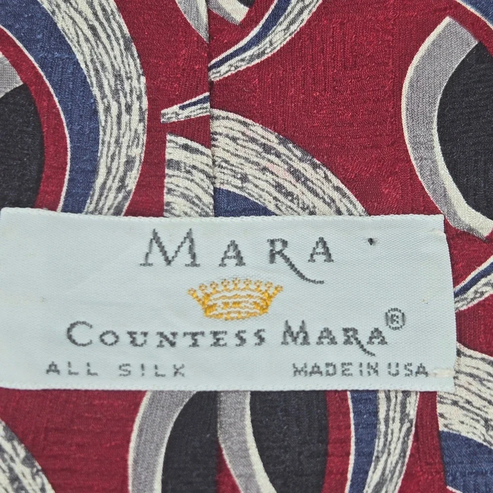 Countess Mara Mens Red Blue Abstract Silk Geometric Necktie